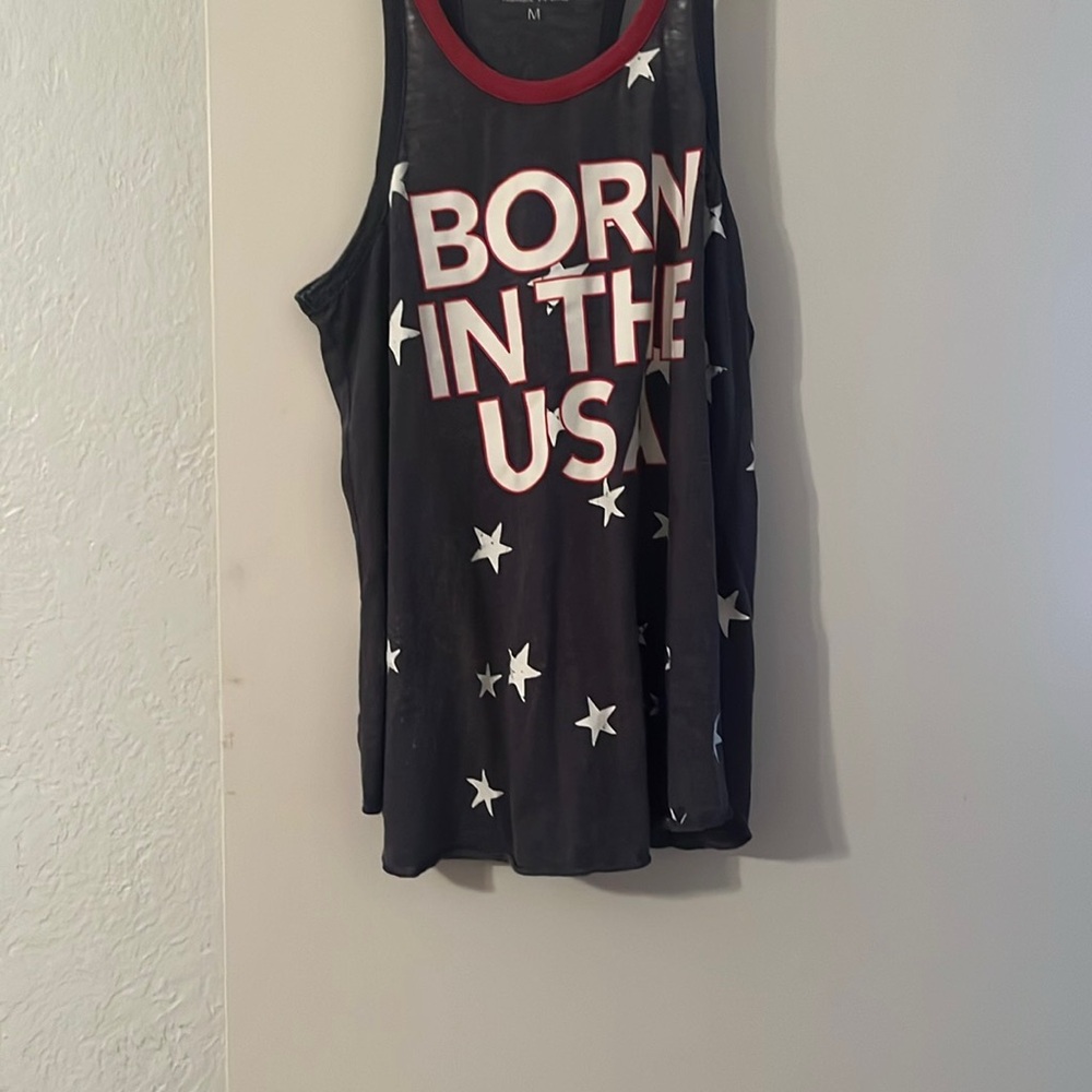 Black Tank Top with Stars and Bold Text